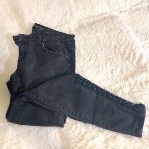 black denim lace up jeans